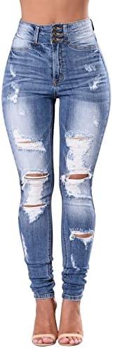 Women's High Waisted Butt Lift Stretch Ripped Skinny Jeans Juniors Distressed Button Down Jeans, Size 10