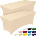 Pureegg Spandex Tablecloth 6ft - 2 Pack, Fitted and Tight Cloth for Rectangle Table, Wrinkle-Free and Stretch Table Cover for Party, Wedding, Banquet and Birthday, Champagne