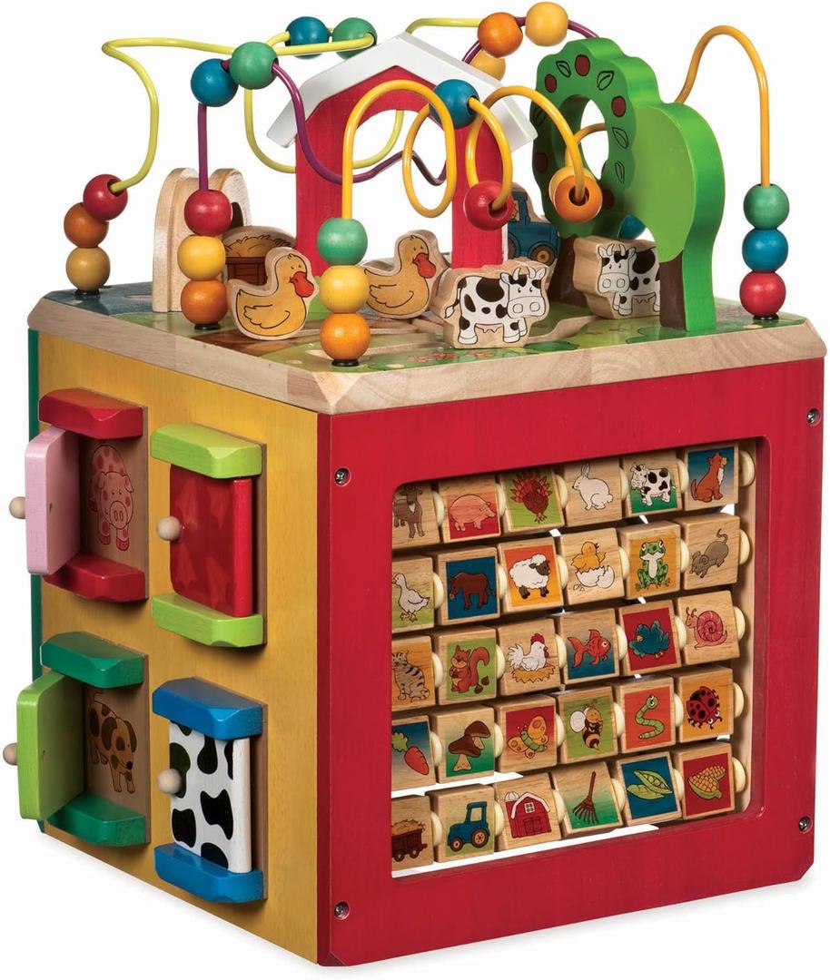 Battat - Activity Cube With Farm Theme - Educational Wooden Toys For Toddlers And Kids - 1 Year +, Red