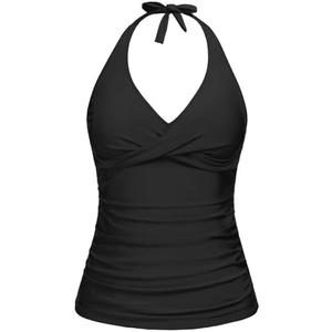 Tempt Me Women’s Tankini Top Halter Tummy Control Swim Tops Only Twist Front V Neck Bathing Suit No Bottom XS