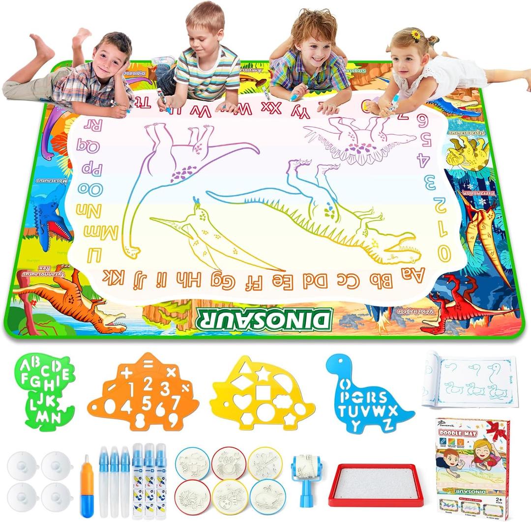 Jasonwell Aqua Water Doodle Mat 60x40 Inches Large Magic Drawing Doodling Mat Coloring Mat Educational Toys Christmas Birthday Gifts for Kids Toddler Boys Girls Age 2 3 4 5 6 7 8 Year Old (Dinosaur)