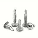 100pcs 410 Stainless Steel Truss Head Self Tapping TEK Screws, #8 Self Drilling Screws for Metal/Furniture, Building and Repairing, Truss Head, Phillips Screwdriver Drill Bit is Optional