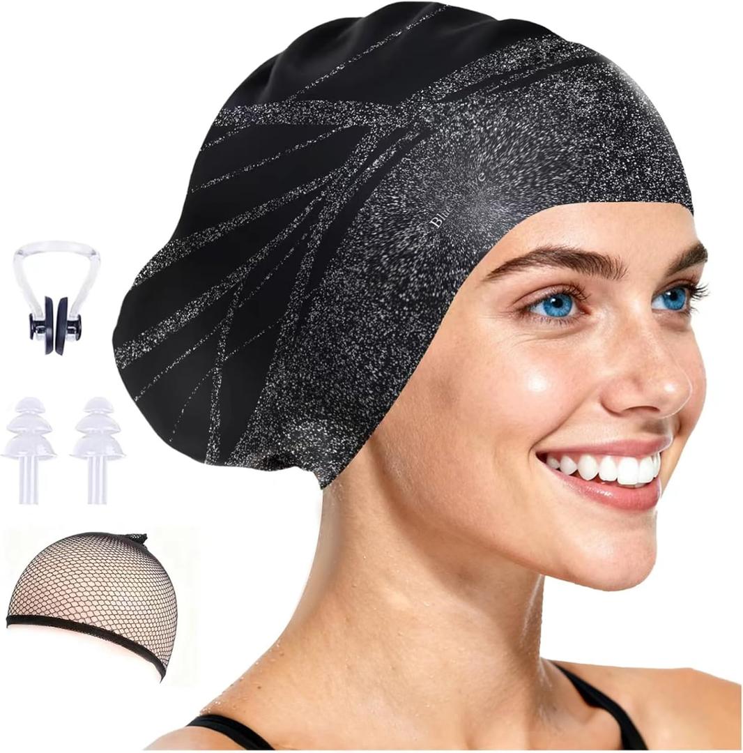 Extra-Large Swim Cap Made OF durable silicone, With a Waterproof design that fully covers the ears; Ideal For long, thick curly hair, Braids, and African Hairstyles