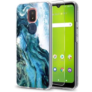 Cricket Icon 3 Case(3rd Version)/At&t Motivate 2 Case(2nd)/Cricket Splendor W/HD SCREEN PROTECTOR(2 PACK),Slim Anti-Scratch PC TPU Shockproof Cute Girl Women Protective Cover White Blue Black Marble