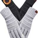 REACH STAR 2 Pairs Winter Gloves for Women, Touch Screen Warm Knit Thermal Gloves for Cold Weather Gifts (One Size, Black+light Grey)
