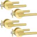 Asidrama 4 Pack Passage Gold Door Handles, Door Lever with Door Knobs Indoor for Bedroom or Bathroom, Heavy Duty Brushed Gold Door Handles Interior with Locks for Left Right Sided Doors