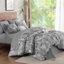 DJY Grey Paisley Comforter Set King, 7 Piece Boho Paisley Dark Gray Bed in a Bag Comforter Set, Soft Microfiber Complete Bedding Set for All Season (104''x90)