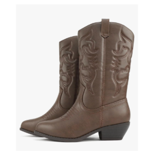 Soda “Rodeo” ~ Women's Knee High Western Cowboy Boots with Stitched Detailing, Pointed Toe, and Low Block Heel, Size 10