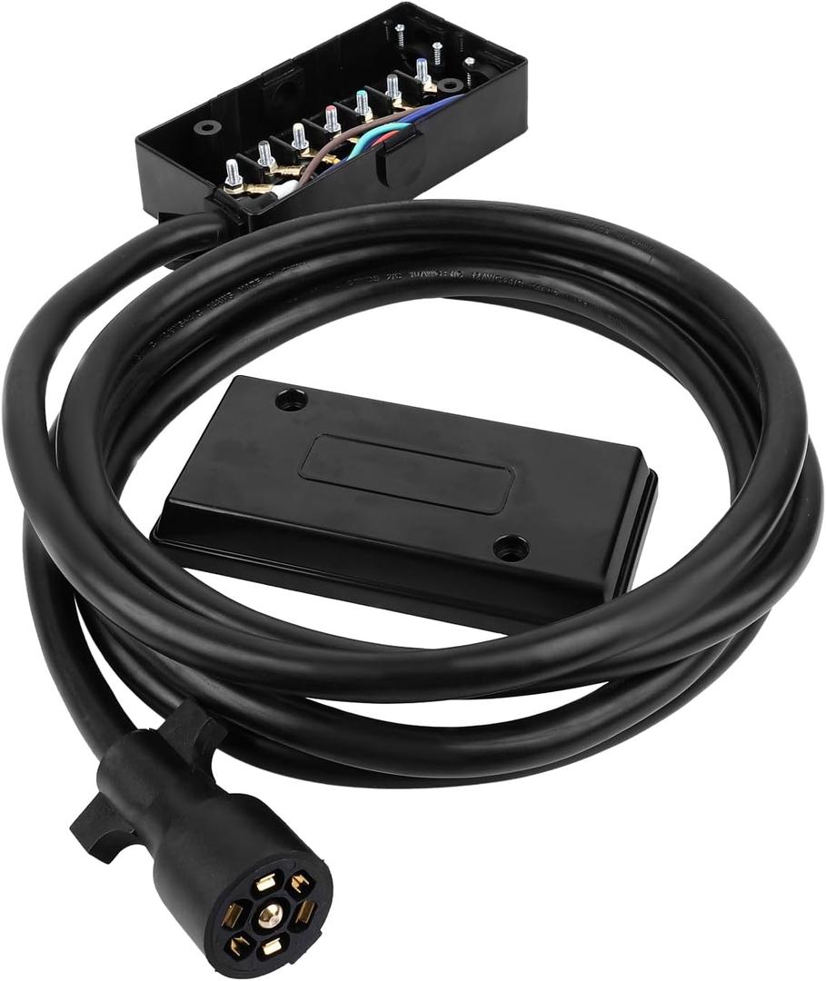 SCITOO 12 Feet 7 Way Plug Inline Trailer Cord with 7 Gang Junction Box, Auto 7 Pin Trailer Wiring Harness, 7 Way RV Style Trailer Plug Wiring for RV Trailers, Campers, Caravans, Trucks, ETL Listed
