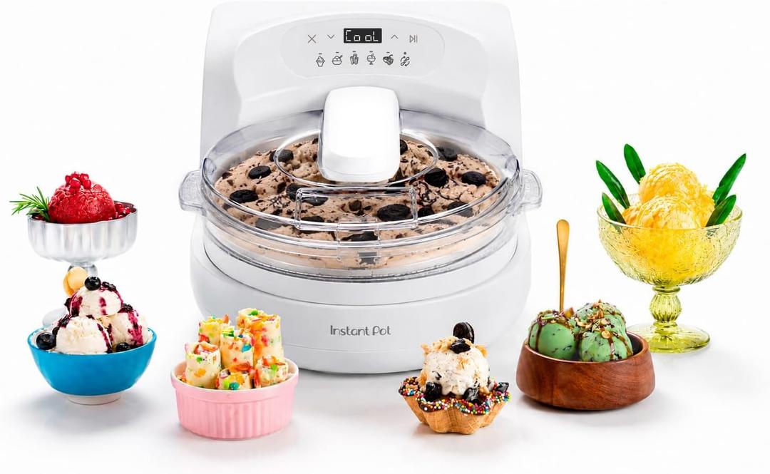 Instant Pot InstantChill Ice Cream Maker with BuiltIn Compressor, No PreFreezing, Real Ice Cream in Minutes*, Gelato, Sorbet, Rolled, NonDairy, MixIns, Easy Clean Up, Quiet, Makes Up to 2 Pints