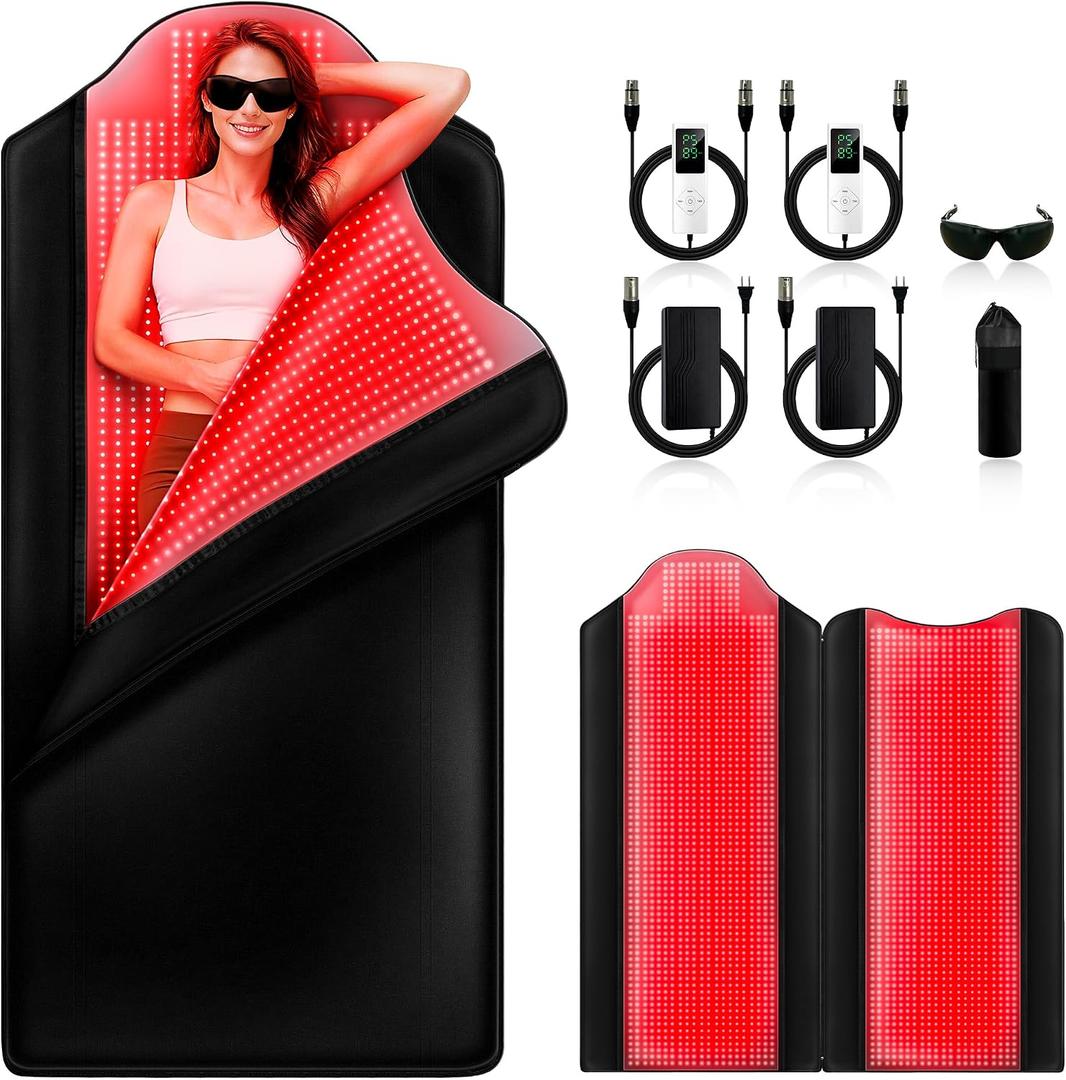 INTEO Dual Red Light Therapy Mat Full Body, 74'' x 34'' Whole Infrared Light Therapy 3 Modes Intensity Red Light with 9 Timing Function, 660nm 850nm Home Red Light Blanket for Body Skin Muscle Joint
