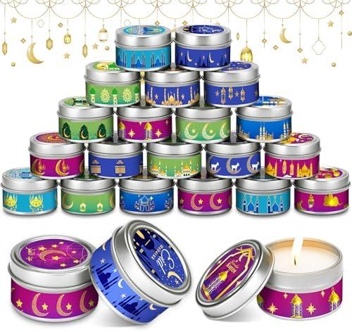 MTLEE 20 Pcs Ramadan Mubarak Scented Candles Bulk, 1 oz Eid Wax Candles, Muslim Islam Meditation Decor, Islamic Ramadan Gifts for Family Home Eid Celebration Party Favor, Assorted Scents(Multicolor)