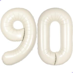Cream White Number 90 Balloon for First Birthday Decorations,40 inch Huge Beige 90th Birthday Balloons Foil 90 Balloon Birthday Party Decor, Anniversary, Party Favors, Supplies