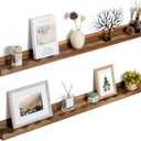 Fun Memories Picture Ledge Shelf for Wall, 48 inch Pine Wood Nursery Book Shelves Set of 2- Wall Book Shelves for Kids Room, Home Decor - Kitchen Spice-Carbonized