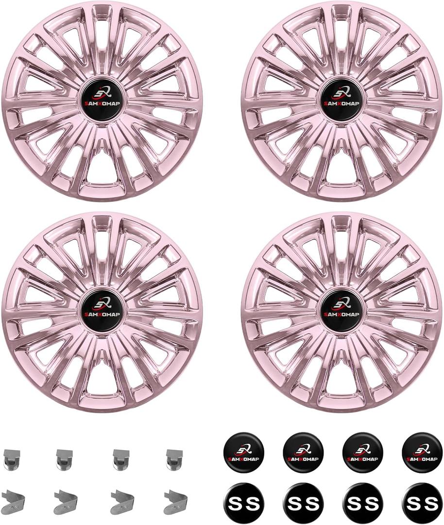 Golf Cart Hub Caps 8 Inch for EZGO/Club Car/Yamaha (Excludes EZGO RXV) Golf Cart Wheels and Tires, Snap-On Installation Wheel Covers Accessories, Premium ABS Plastic, Set of 4, Rose Gold