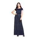 Adrianna Papell Women's Short Sleeve Blouson Beaded Gown, Navy, 18