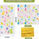 6 x GOMANCHE Easter Cellophane Candy Bags, 100pcs Easter Treat Bags with 100pcs Gold Twist Ties, Easter Candy Goodie Treat Bags for Kids Easter Party Favor Supplies