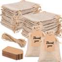 Woanger 100 Pcs Burlap Gift Bags with 100 Pcs Kraft Paper Gift Tags Drawstring Favor Bulk Burlap Sack Bags for DIY Wedding Party Craft(3 x 4 Inch,Light Brown) (Beige)