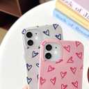 2 x Skyseaco for iPhone 12 Case Cute Love Heart Design Aesthetic Pattern Phone Case for Women Girls Soft Slim TPU Shockproof Phone Cover, Pink