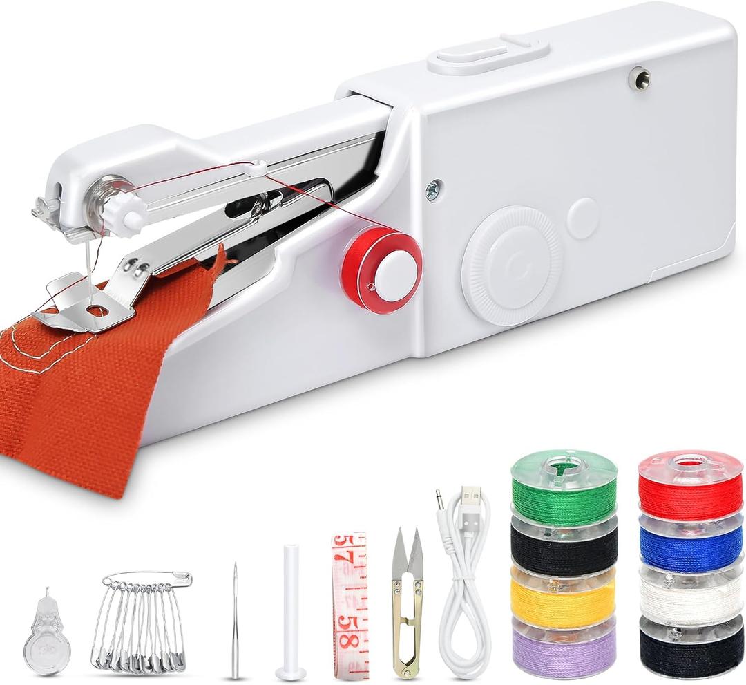 Handheld Electric Mini Sewing Machine for Beginners Adult,Portable Stitching Single Thread Sewing Machine Sewing Kit for Quick Clothes Repairs,Suitable for Home DIY,Battery or USB Powered