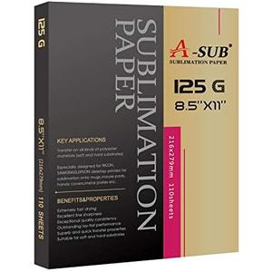 A-SUB Sublimation Paper 8.5x11 Inch 110 Sheets ONLY Compatible with Sublimation Printer and Sublimation Ink 125g