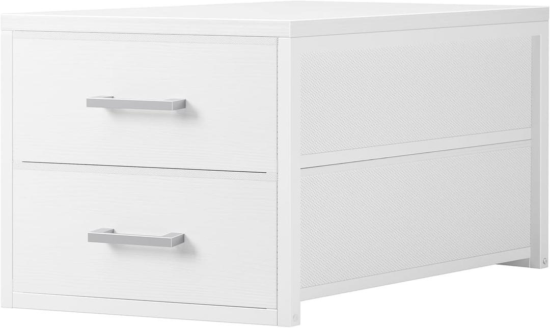 BOLUO Stackable Storage Drawers Closet Organizers and Storage Fabric White 2 Drawer Dresser for Bedroom Modern