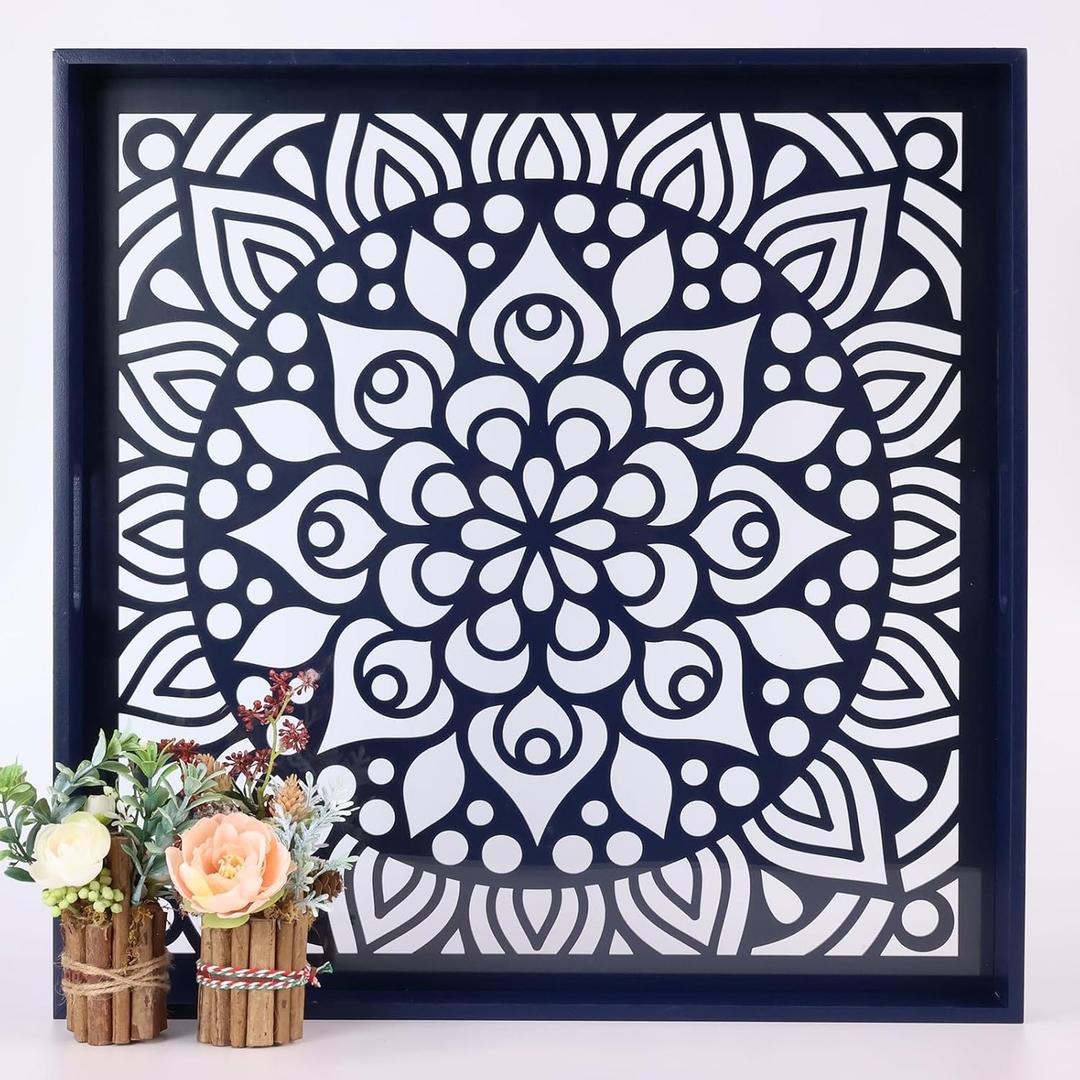 Wooden Extra Large Serving Tray with Handles, 20" Wood Couch Ottoman Tray for Living Room, Decorative Tray for Coffee Table Kitchen Counter, Candle Perfume Tray Displayed for Bedroom