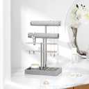 bussdis 3 Tier Bracelet Holder Display - Detachable T Bar Grey Velvet Bracelet Holder, Jewelry Holder Organizer for Bracelet, Necklace, Earrings, Rings