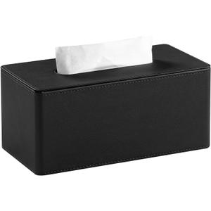 PU Leather Tissue Box Cover Rectangle Tissue Box Holder for 120-160 Count Box of Tissues (Black)