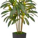 Artificial Dracaena Tree 5FT with Black Tall Planter, Realistic Faux Tropical Plant with LED Lighted, Indoor Artificial Plant for Modern Indoor Home Decor