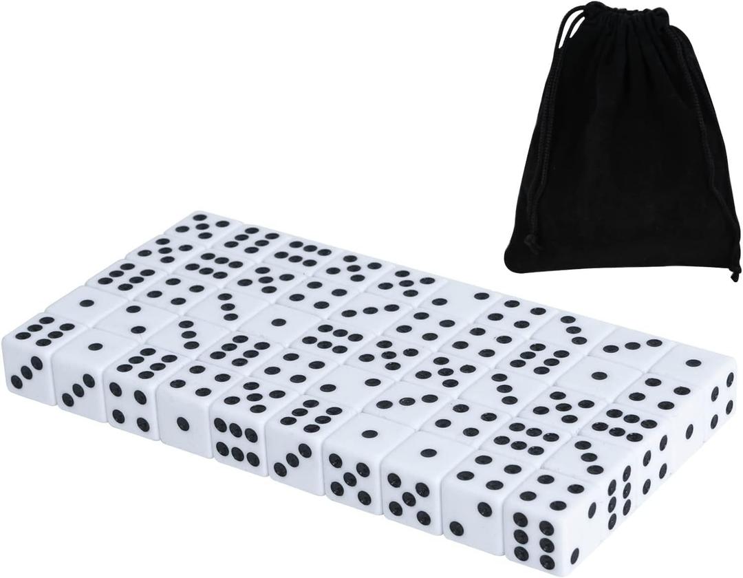 50 Pack 16MM White Dice - Six Sided Standard Opaque White Dice with Black Pips Dots for Board Games