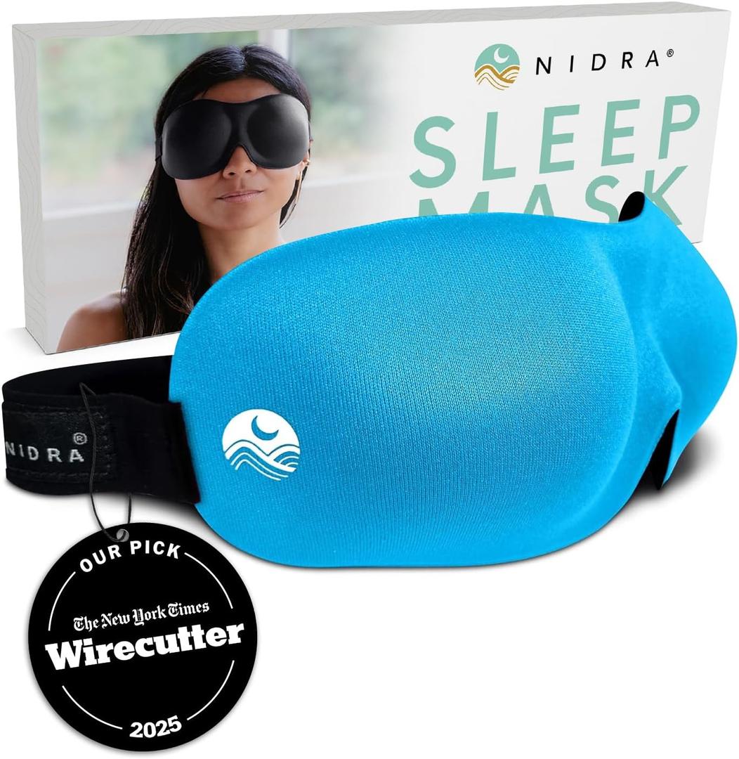 Nidra Sleep Mask for Side Sleepers  Ultra-Soft, Contoured 3D Eye Shade for Travel & Rest  Zero Pressure Fit  Blue, Standard Size