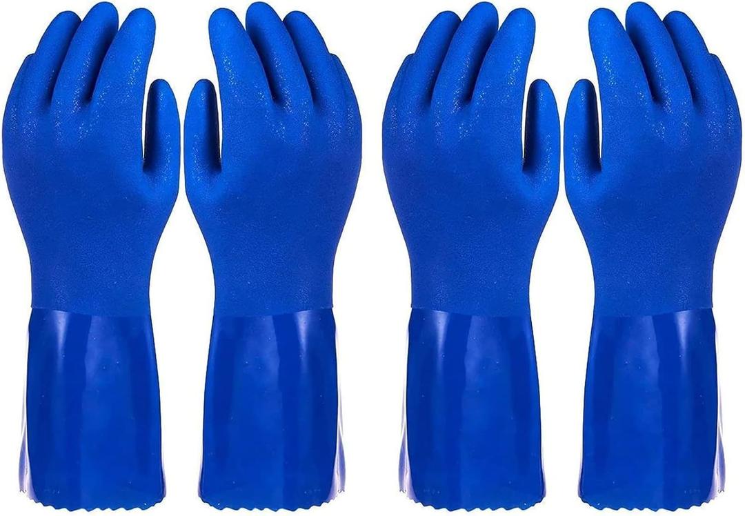 2 Pairs Rubber Household Cleaning Gloves for Kitchen Dishwashing, Cotton Lined (Blue) (Large (Pack of 2))