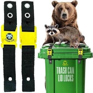 Critter Clip Trash Can Locks for Animals Heavy Duty Bear Proof Trash Can Lid Lock with Buckles and Straps for Outdoor Use Racoon Straps for Garbage Lids Quick Setup Deterrent for Securing Bins-2PCS