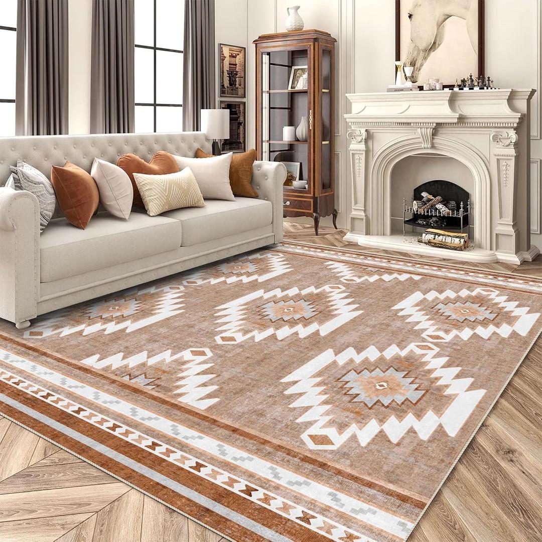6x9 Area Rug, Ultra-Soft Washable Rug for Living Room, Dinner Room, Bedroom, Non-Slip Modern Westren Rug, Indoor Carpet Large Area Rug, Camel