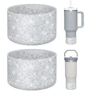 WUQID 2 Pack Bling Silicone Boot Compatible with Stanley Quencher Adventure 40oz & Stanley IceFlow 20oz 30oz, Reduces Dents Protective Silicone Water Bottle Bottom Cover Sleeve