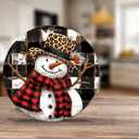 Round Metal Sign Snowman Festive Tin Art Farmhouse Wall Decor for Home Cafe Bar Office 12 * 12inch
