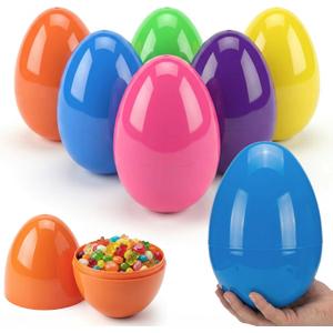 Easter Eggs Decorations Plastic Large: 7 Inch 6 Pack Jumbo Fillable Colorful Bright Easter Egg Hunt Empty Bulk Assortment