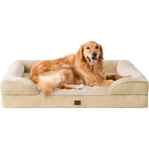 EHEYCIGA Orthopedic Dog Beds for Extra Large Dogs, Waterproof Memory Foam XL Pet Bed with Sides, Non-Slip Bottom and Egg-Crate Foam Big Dog Couch Bed with Washable Removable Cover, Greige (44.0"L x 32.0"W x 6.5"Th, Graige)