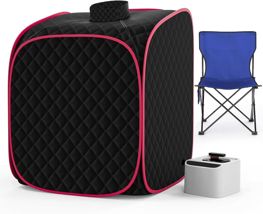 Portable Steam Sauna at Home, 9 Levels Heating, Sauna Tent for Home with Steamer and Folding Chair, Sauna for Relaxation, Detoxification, Spa (Black)