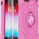 KCJ for iPhone SE Case 2022/2020, iPhone 8/7/6/6S Case, with [2Screen Protectors][Ring Stand] Soft Silicone+Hard PC Full Body Protection Heavy Duty Phone Case 4.7 inch Pink