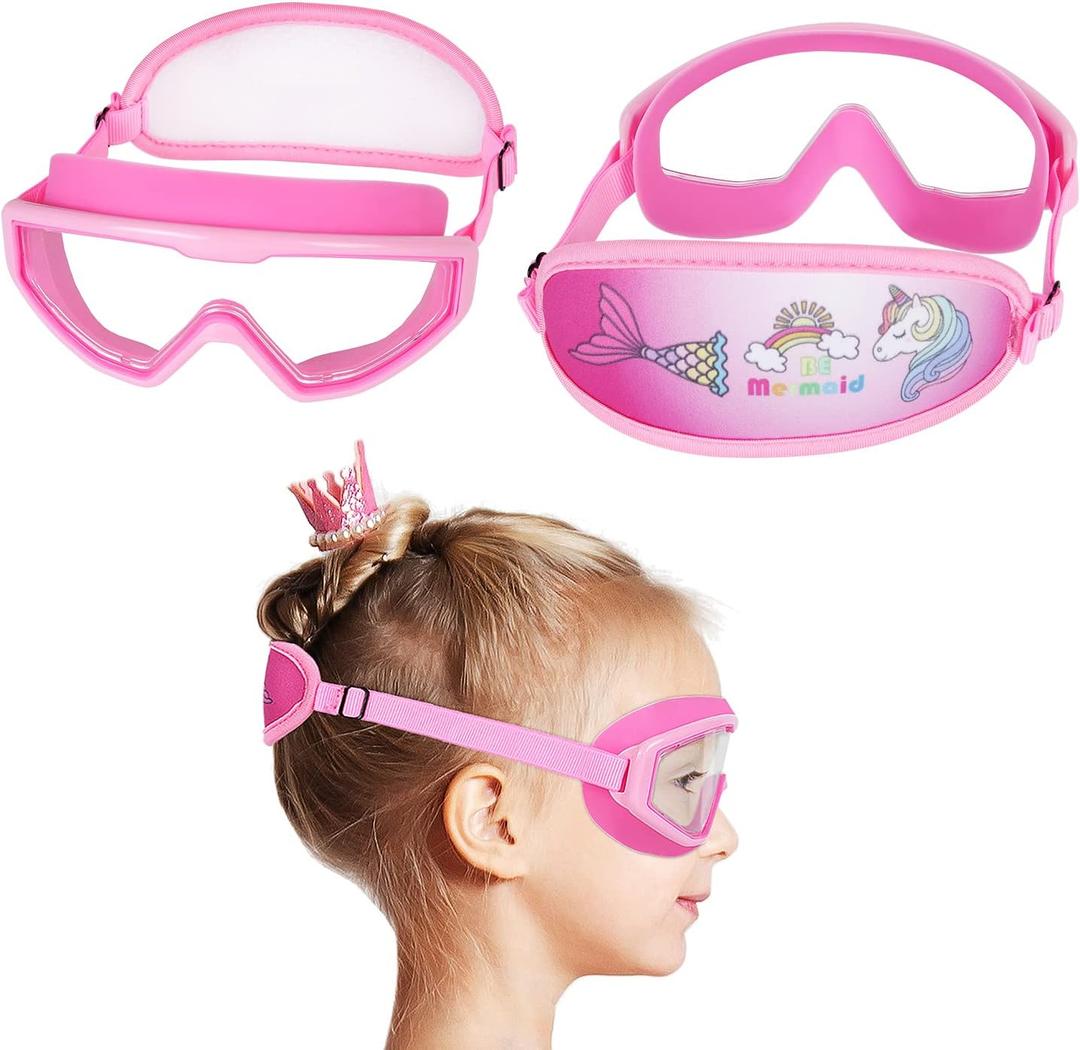 Kids Swim Goggles Age 3-8,Child Goggles No Hair Pull,Wide Swimming Mask Boys/Girls (1pk Kids Mask - Unicorn & Mermaid)
