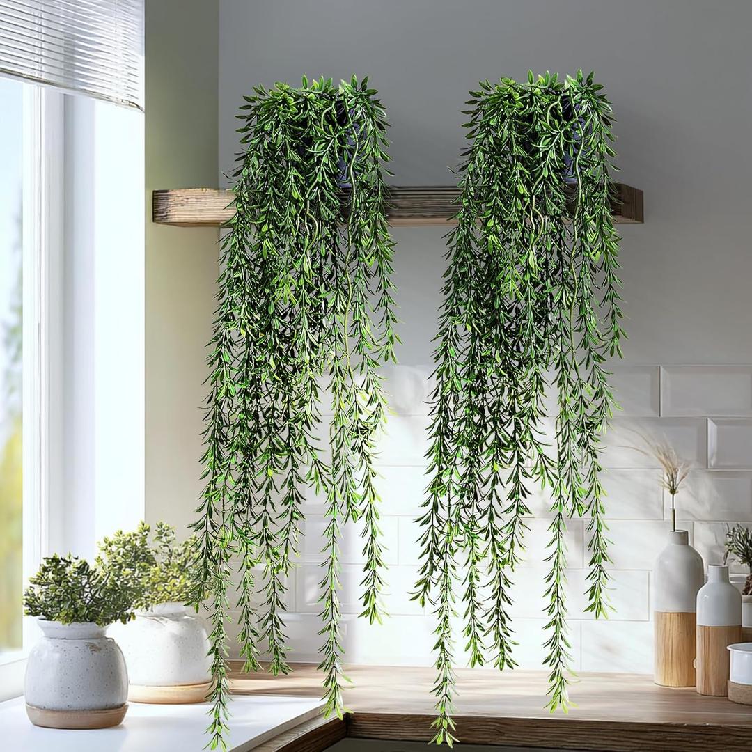 Artificial Hanging Plant 2 Pcs Faux Plant Ivy Vine Faux Eucalyptus Vines Fake Potted Greenery for Wall Living Room Home Shelf Office Bathroom Outdoor Indoor Decor (Type 4)