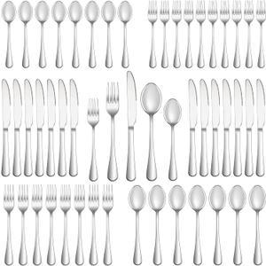 50 Piece Silverware Set Service for 10,Premium Stainless Steel Flatware Set,Mirror Polished Cutlery Utensil Set,Durable Home Kitchen Eating Tableware Set,Include Fork Knife Spoon Set,Dishwasher Safe