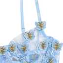 WDIRARA Women's 2 Piece Floral Embroidery Underwire Lingerie Set Mesh Bra and Panty Set Light Blue S
