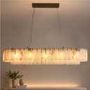 48 Inch 12-Light Alabaster Oval Chandelier, Modern Gold Finish 2-Tier Spanish Natural Marble Large Pendant Light, Perfect for High Ceilings Dining Over Table, Kitchen Island, Living Room