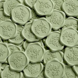 UNIQOOO Wax Seal Stickers - Eucalyptus Wedding Invitation Envelope Seal Stickers, 100 Pcs Self- Adhesive Sage Green Stickers, Perfect for Invitation, Christmas, Gift Wrapping, Party