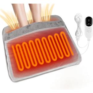 Electric Heated Foot Warmer for Men and Women, Double Sided Foot Heating Pad with 9 Heat Levels & 3 Timers, Foot Heater Feet Warmer Under Desk, Bed, Office, Home Use(Grey)