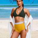 Soothfeel Bikini Tops for Women Push Up Padded Swim Top Twist Front Bathing Suit Criss Cross Back Tankini Swimsuit Top Only (Green, XL)