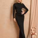 URYIAO Women's Long Sleeve Ruched Bodycon Maxi Dress Fall Winter Formal Elegant Cocktail Party Dresses (Black, XL)
